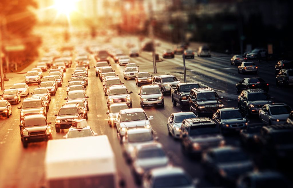 8013324 - highway traffic at sunset. tilt shift concept photo. traffic in las vegas nevada, usa.