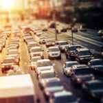 8013324 - highway traffic at sunset. tilt shift concept photo. traffic in las vegas nevada, usa.